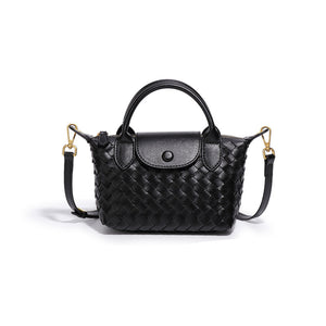 Woven Faux PU Leather Crossbody Shoulder Dumpling Bag Handbag Black