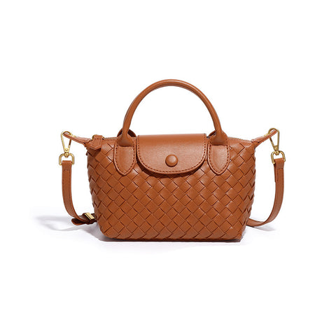 Woven Faux PU Leather Crossbody Shoulder Dumpling Bag Handbag Brown