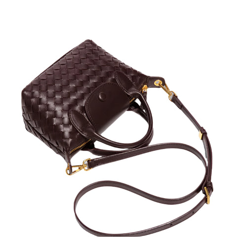 Woven Faux PU Leather Crossbody Shoulder Dumpling Bag Handbag Grape Purple