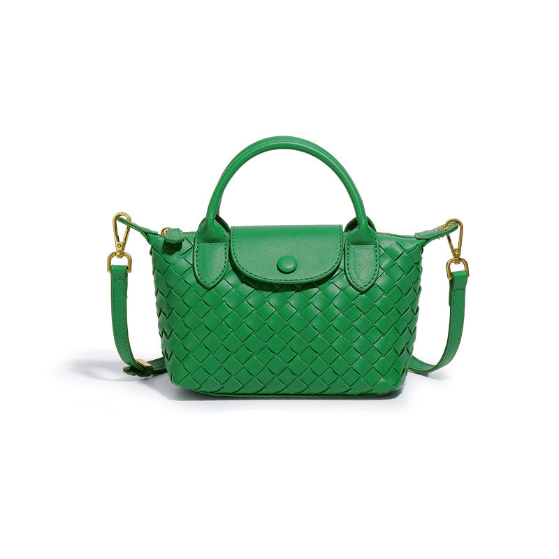 Woven Faux PU Leather Crossbody Shoulder Dumpling Bag Handbag Green
