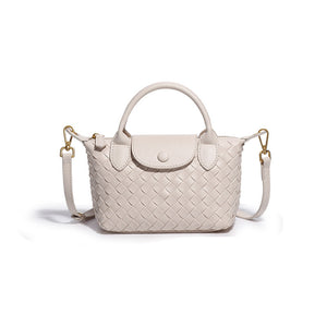 Woven Faux PU Leather Crossbody Shoulder Dumpling Bag Handbag Beige