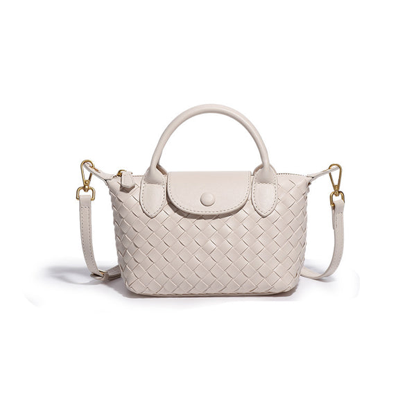Woven Faux PU Leather Crossbody Shoulder Dumpling Bag Handbag Beige