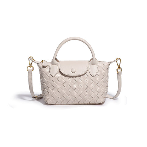 Woven Faux PU Leather Crossbody Shoulder Dumpling Bag Handbag Beige