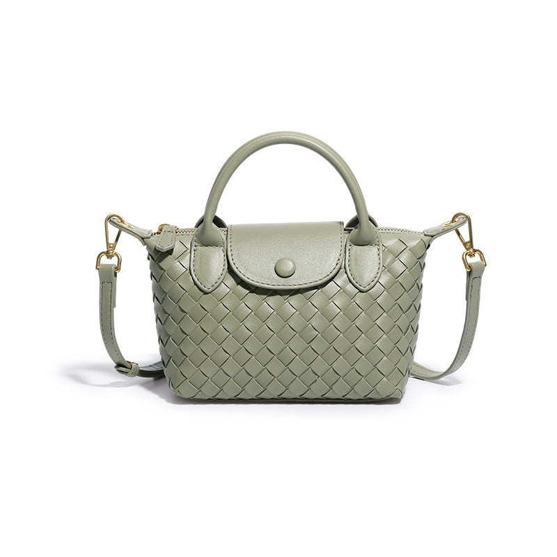 Woven Faux PU Leather Crossbody Shoulder Dumpling Bag Handbag Light Green