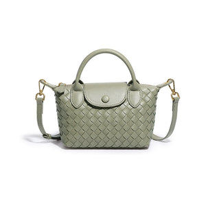 Woven Faux PU Leather Crossbody Shoulder Dumpling Bag Handbag Light Green
