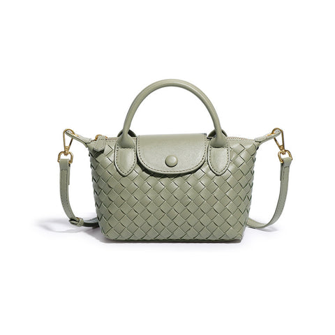 Woven Faux PU Leather Crossbody Shoulder Dumpling Bag Handbag Light Green