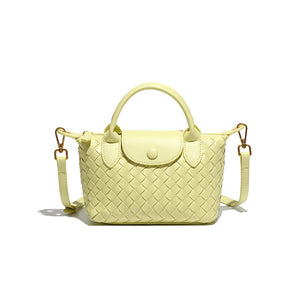 Woven Faux PU Leather Crossbody Shoulder Dumpling Bag Handbag Jelly Yellow