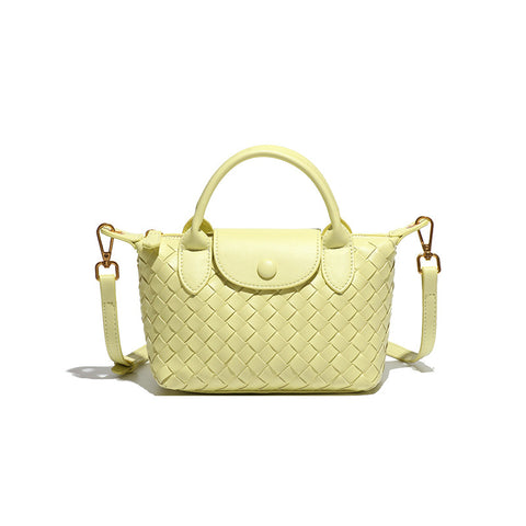 Woven Faux PU Leather Crossbody Shoulder Dumpling Bag Handbag Jelly Yellow