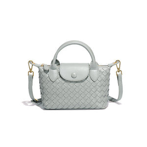 Woven Faux PU Leather Crossbody Shoulder Dumpling Bag Handbag Agate Grey