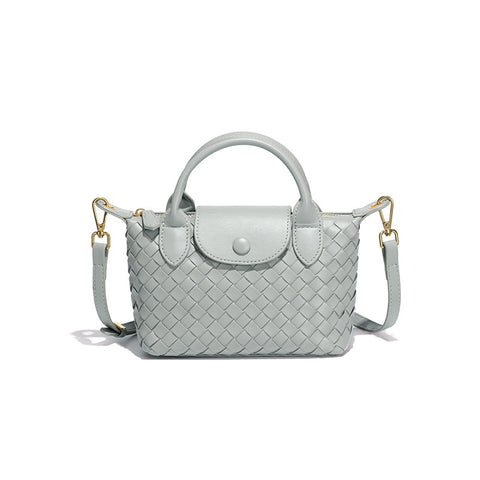 Woven Faux PU Leather Crossbody Shoulder Dumpling Bag Handbag Agate Grey