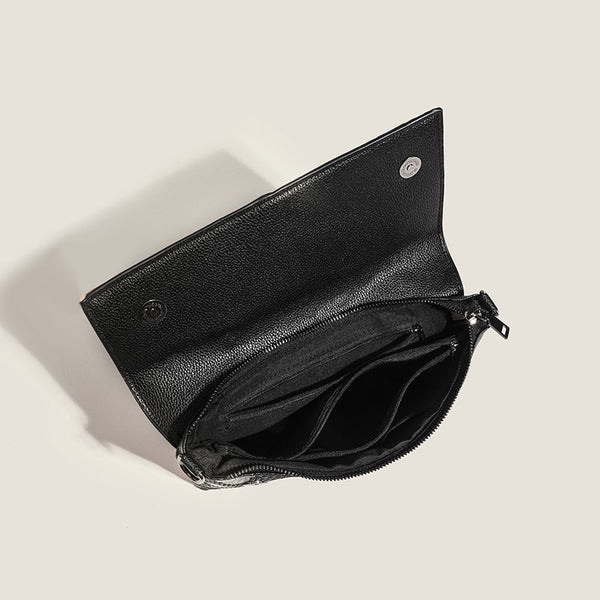 Faux Snakeskin PU Leather Embossed Clutch Shoulder Bag Metal Handle Black