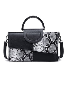 Faux Snakeskin PU Leather Embossed Clutch Shoulder Bag Metal Handle Black White