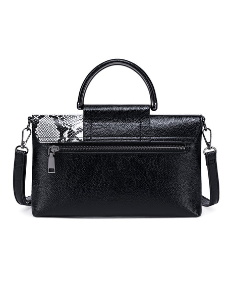 Faux Snakeskin PU Leather Embossed Clutch Shoulder Bag Metal Handle Black White