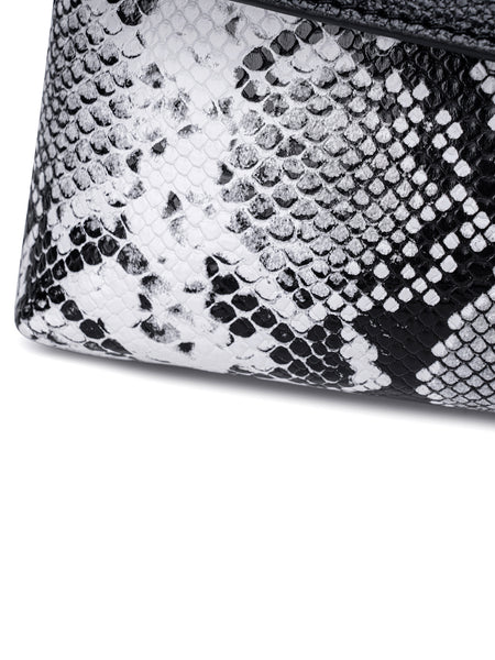 Faux Snakeskin PU Leather Embossed Clutch Shoulder Bag Metal Handle Black White