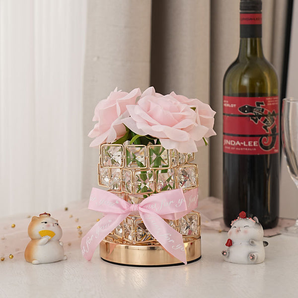 Rose Crystal Cube LED Table Bedside Lamp Light USB Rechargeable Touch Control Pink