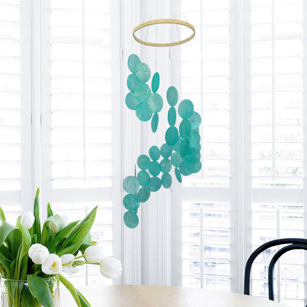 Seashell Wind Chime Windchime Dream Catcher Dreamcatcher Cyan Blue