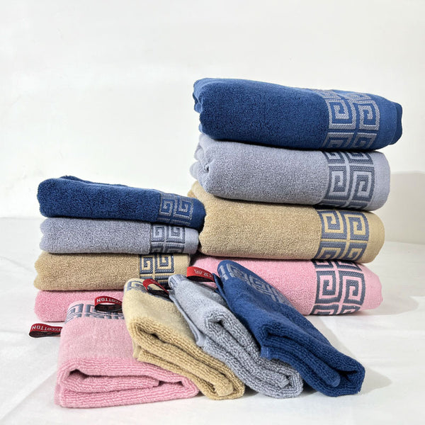 6 Piece Bath Hand Towel Facecloth Washcloth Set 430gsm Greek Key Blue