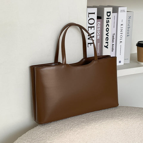 Large Capacity Faux PU Leather Tote Shoulder Bag Handbag Coffee Brown