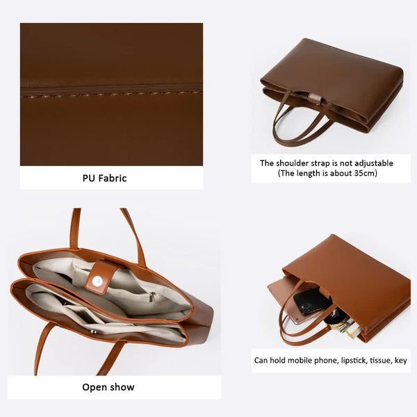 Large Capacity Faux PU Leather Tote Shoulder Bag Handbag Coffee Brown