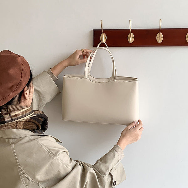 Large Capacity Faux PU Leather Tote Shoulder Bag Handbag Beige