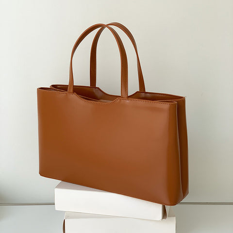 Large Capacity Faux PU Leather Tote Shoulder Bag Handbag Brown