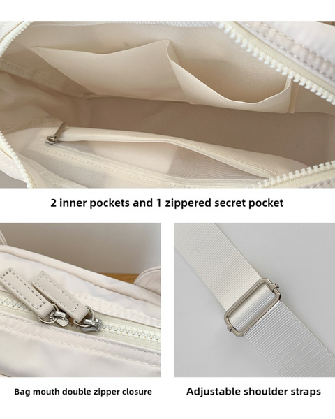 Casual Nylon Tote Crossbody Shoulder Bag Handbag Lightweight Multi Pocket White