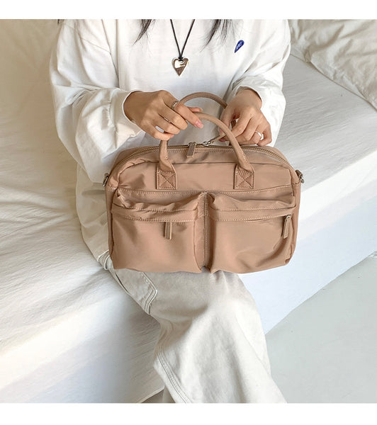 Casual Nylon Tote Crossbody Shoulder Bag Handbag Lightweight Multi Pocket Khaki