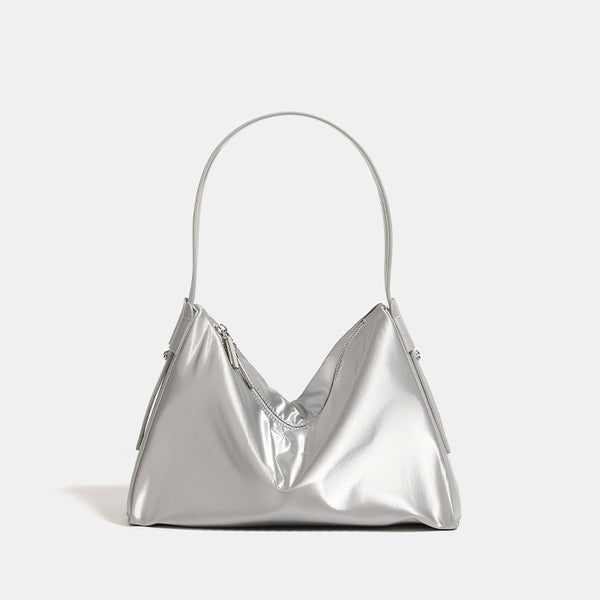 Metallic Look Nylon Underarm Crossbody Shoulder Bag Handbag Pouch Silver