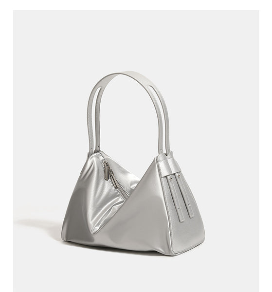 Metallic Look Nylon Underarm Crossbody Shoulder Bag Handbag Pouch Silver