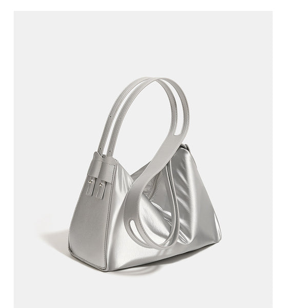 Metallic Look Nylon Underarm Crossbody Shoulder Bag Handbag Pouch Silver