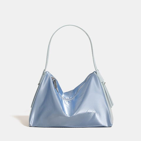 Metallic Look Nylon Underarm Crossbody Shoulder Bag Handbag Pouch Blue