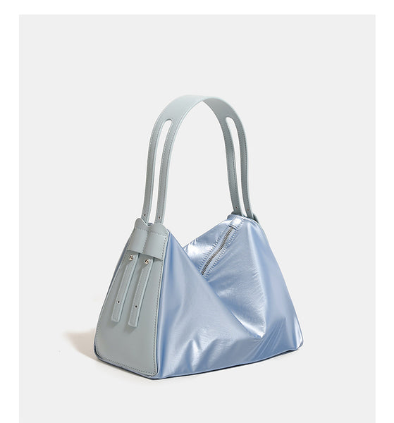 Metallic Look Nylon Underarm Crossbody Shoulder Bag Handbag Pouch Blue