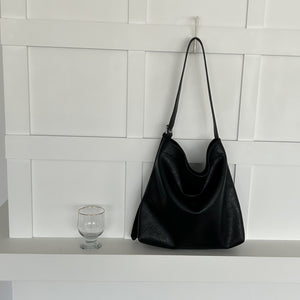 Fashionable Minimalist Faux PU Leather Bucket Tote Shoulder Bag Handbag Black