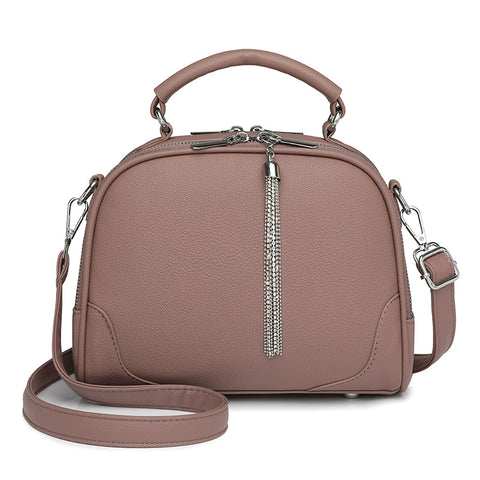Faux PU Leather Crossbody Shoulder Bag Handbag Tassel Accent Top Handle Cinnamon