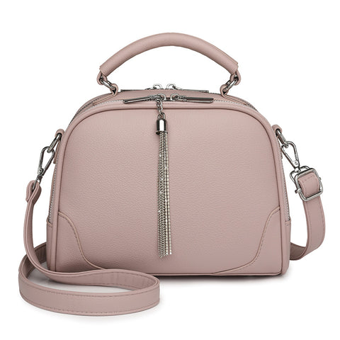 Faux PU Leather Crossbody Shoulder Bag Handbag Tassel Accent Top Handle Purple