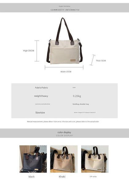 Canvas Tote Shoulder Bag Detachable Strap Multi Pocket White
