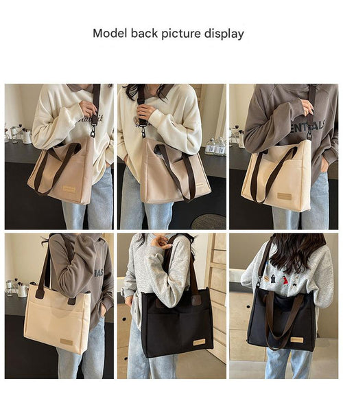 Canvas Tote Shoulder Bag Detachable Strap Multi Pocket White