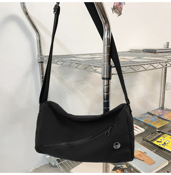 Lightweight Nylon Outer PU Inner Crossbody Shoulder Bag Handbag Black