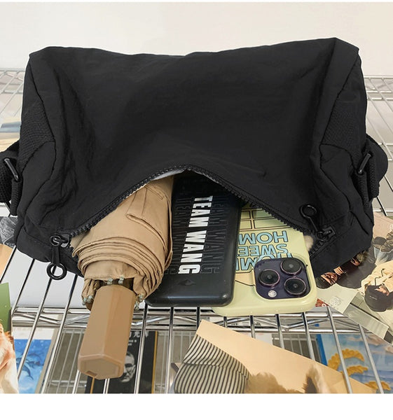 Lightweight Nylon Outer PU Inner Crossbody Shoulder Bag Handbag Black