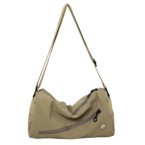 Lightweight Nylon Outer PU Inner Crossbody Shoulder Bag Handbag Khaki