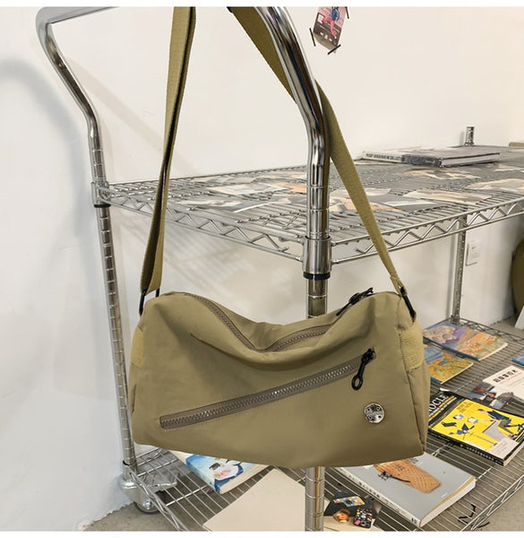 Lightweight Nylon Outer PU Inner Crossbody Shoulder Bag Handbag Khaki