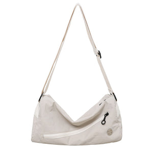 Lightweight Nylon Outer PU Inner Crossbody Shoulder Bag Handbag White