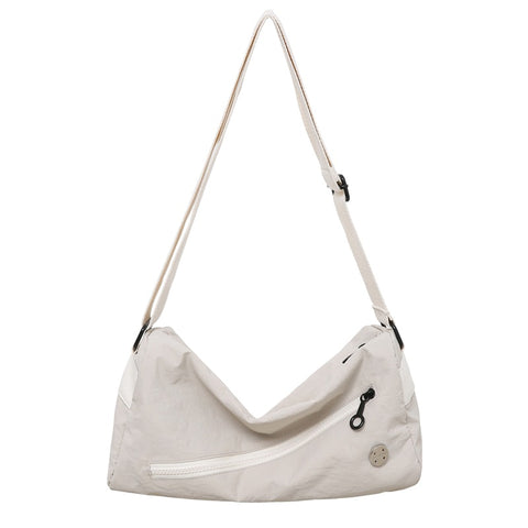 Lightweight Nylon Outer PU Inner Crossbody Shoulder Bag Handbag White