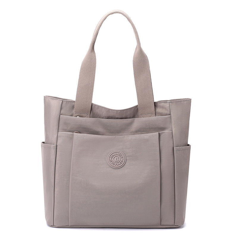 Nylon Lightweight Tote Shoulder Bag Multi Pocket Work Travel Milk Tea
