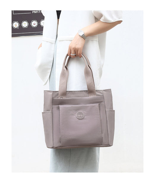 Nylon Lightweight Tote Shoulder Bag Multi Pocket Work Travel Milk Tea
