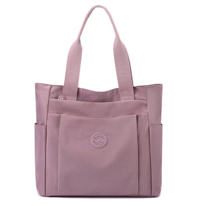 Nylon Lightweight Tote Shoulder Bag Multi Pocket Work Travel Light Purple