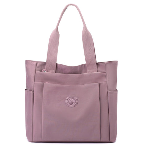 Nylon Lightweight Tote Shoulder Bag Multi Pocket Work Travel Light Purple