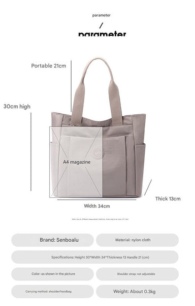 Nylon Lightweight Tote Shoulder Bag Multi Pocket Work Travel Light Purple