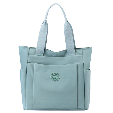 Nylon Lightweight Tote Shoulder Bag Multi Pocket Work Travel Aqua Blue