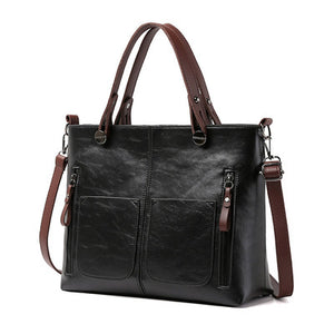 Faux PU Leather Tote Shoulder Bag Detachable Strap Multi Pocket Black